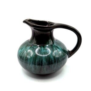 Vtg Blue Mountain Pottery BMP Blue/Green Drip Glaze Pitcher 4x5" Retro MCM VGC